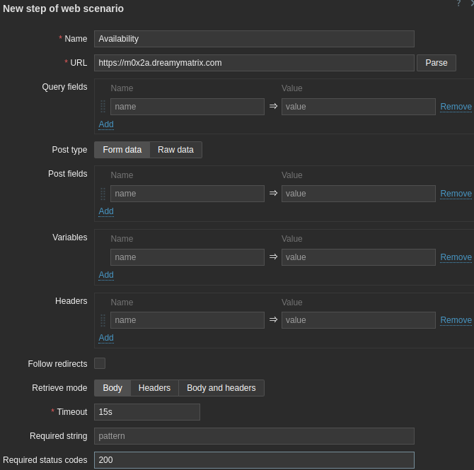 Zabbix Web monitoring - Web scenario - Steps